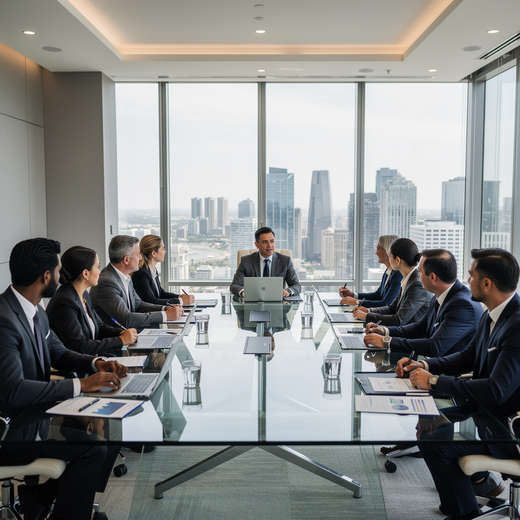 Professional negotiation meeting between international parties in a modern conference room