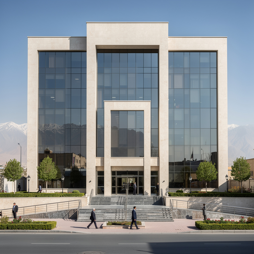 Modern investment building facade in Tehran representing foreign investment regulations in Iran